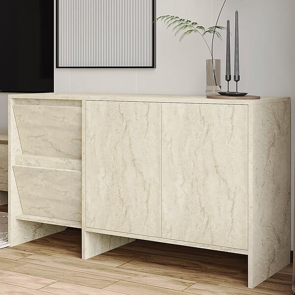 HABITAT ET JARDIN - Buffet en bois "Laris 130" - 130 x 44 x 82 cm - Travertin - large