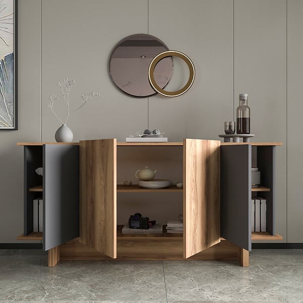 HABITAT ET JARDIN - Buffet en bois "Diana" - 180 x 40 x 81 cm - Gris anthracite - large