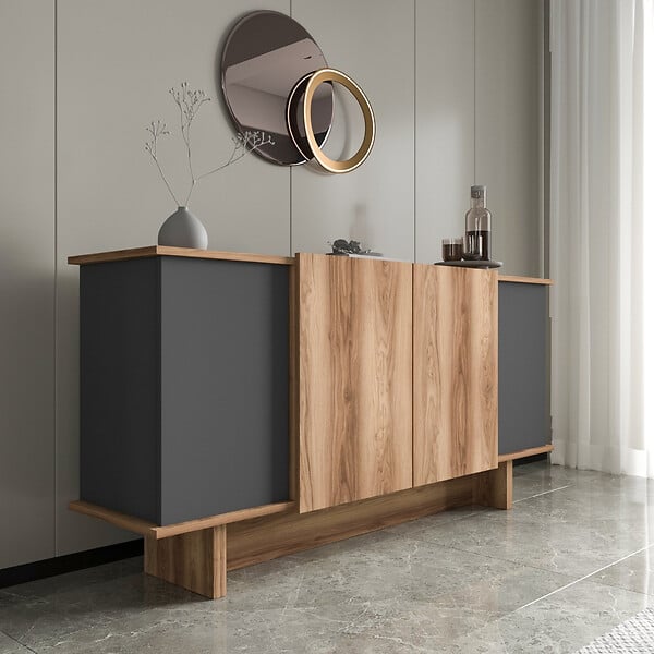 HABITAT ET JARDIN - Buffet en bois "Diana" - 180 x 40 x 81 cm - Gris anthracite - large