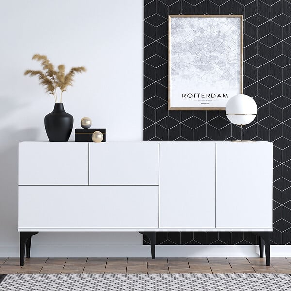HABITAT ET JARDIN - Buffet en bois "Ginny" - 150 x 35 x 75 cm - Blanc - large
