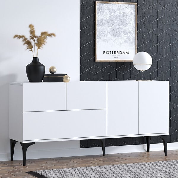 HABITAT ET JARDIN - Buffet en bois "Ginny" - 150 x 35 x 75 cm - Blanc - large