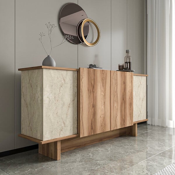 HABITAT ET JARDIN - Buffet en bois "Diana" - 180 x 40 x 81 cm - Travertin - large