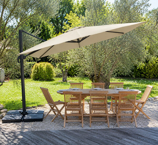 HAPPY GARDEN - Parasol déporté MOLOKAI carré 3x3m beige + housse - large