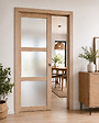 GD MENUISERIES - Porte Coulissante bois Frake Vitrée H204 x L73 cm, Galandage, kit finition (coquille et tire doigt) - vignette
