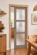 GD MENUISERIES - Porte Coulissante Gris Taupe RAL 7006 Vitrée H204 x L73 cm, Galandage, kit finition (coquille et tire doigt) - vignette
