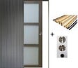 GD MENUISERIES - Porte Coulissante Gris Taupe RAL 7006 Vitrée H204 x L73 cm, Galandage, kit finition (coquille et tire doigt) - vignette