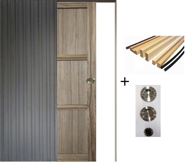 GD MENUISERIES - Porte Coulissante bois Frake 3 Panneaux H204 x L83 cm, Galandage, kit finition (coquille et tire doigt) - large