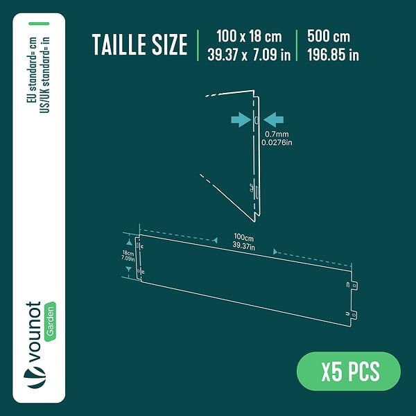 VOUNOT - Lot de 5 Bordure de jardin en métal galvanisé flexible 100x18cm - large