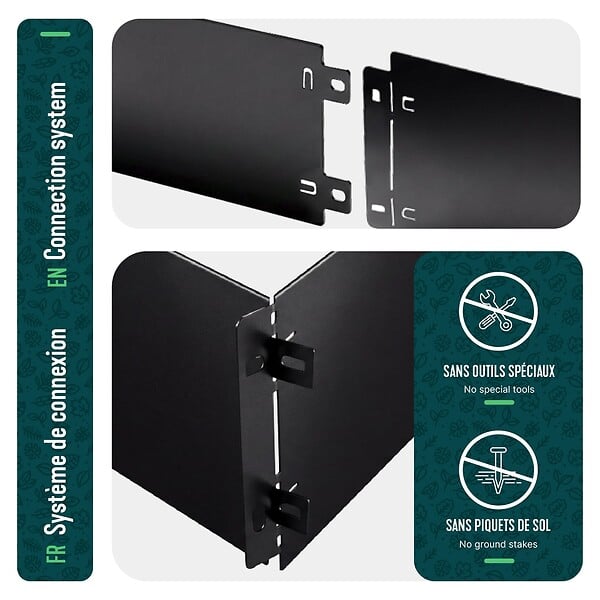 VOUNOT - Lot de 5 Bordure de jardin en métal flexible 100x18cm noir - large