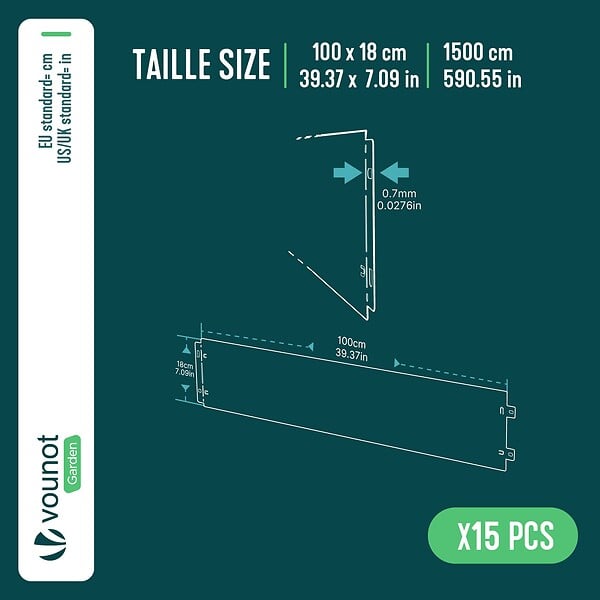 VOUNOT - Lot de 15 Bordure de jardin en métal galvanisé flexible 100x18cm - large