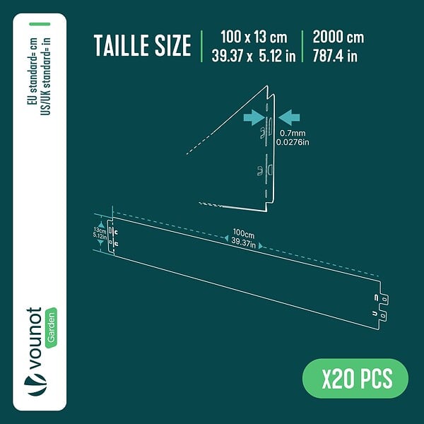 VOUNOT - Lot de 20 Bordure de jardin en métal flexible 100x13cm noir - large