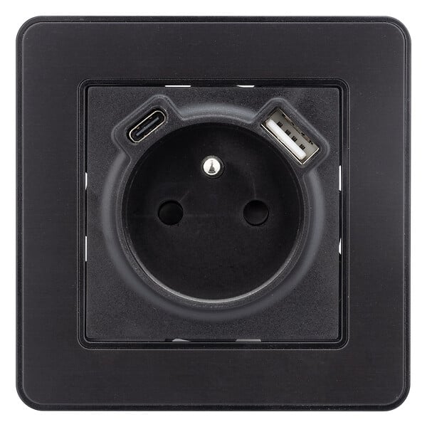 ZENITECH - Prise 2P+T 16A USB A + USB-C 2,4A complet - métal Noir brossé Kouro - Zenitech - large