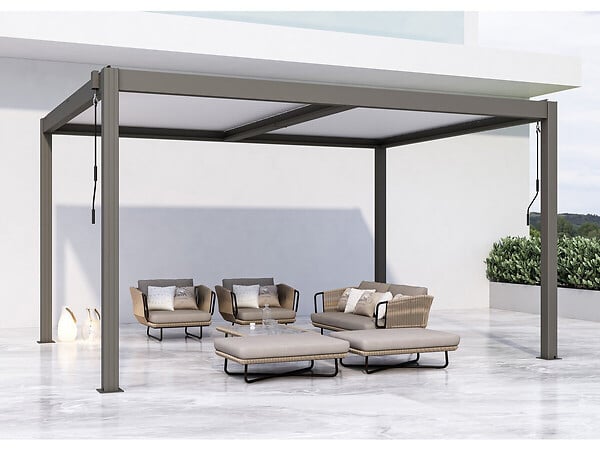 HABITAT ET JARDIN - Pergola bioclimatique avec led "Windsor premium" en aluminium 3 x 4 - Taupe - large