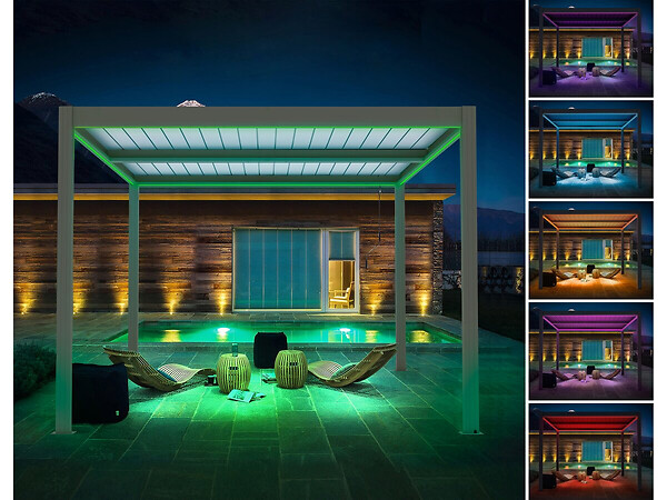 HABITAT ET JARDIN - Pergola bioclimatique avec led "Windsor premium" en aluminium 3 x 4 - Taupe - large