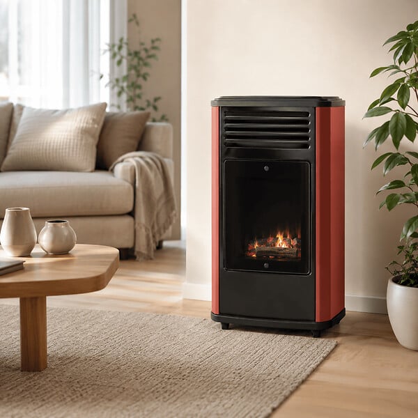 SAHARA - Poêle à gaz 3,4KW Rouge - Chauffage d'appoint effet Feu de bois Manhattan Sahara - large