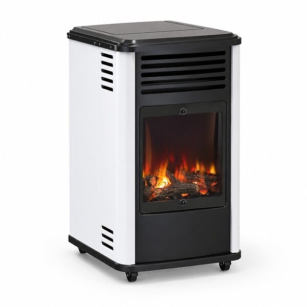 SAHARA - Chauffage à gaz 3.4 KW mobile Effet feu Blanc et Noir + Tuyau gaz + Détendeur butane Manhattan Sahara - large