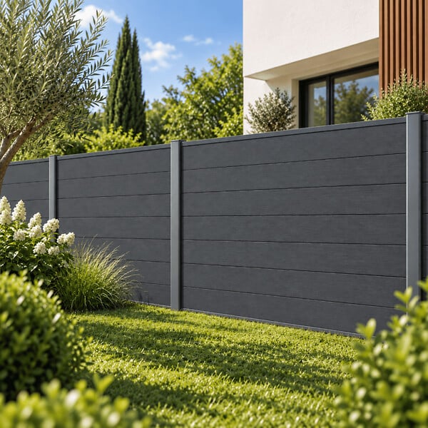 MCCOVER - Kit complet extension clôture en composite coextrudé 1,50 L x 1,80 H (lames réversibles) Gris anthracite/ Gris clair, H : 180 cm, L : 150 cm - large