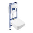 VILLEROY ET BOCH - Pack WC suspendu sans bride Architectura Twistflush [e³] rectangle + bâti-support sol et mur + plaque blanc - vignette