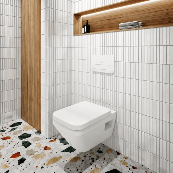 VILLEROY ET BOCH - Pack WC suspendu sans bride Architectura Twistflush [e³] rectangle + bâti-support sol et mur + plaque blanc - large
