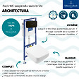 VILLEROY ET BOCH - Pack WC suspendu sans bride Architectura Twistflush [e³] rectangle + bâti-support sol et mur + plaque noir - vignette