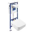 VILLEROY ET BOCH - Pack WC suspendu sans bride Architectura Twistflush [e³] rectangle+bâti-support sol et mur+plaque chrome brillant - vignette