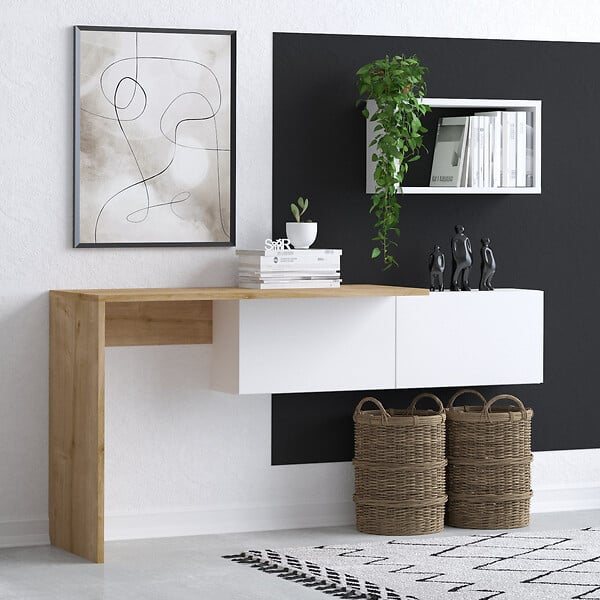 HABITAT ET JARDIN - Bureau en bois "Tiff" - 145 x 45 x 74 cm - Chêne blanc - large
