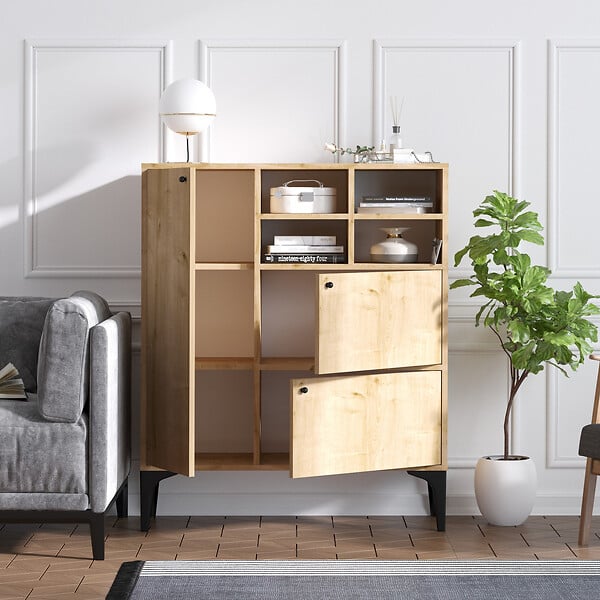 HABITAT ET JARDIN - Buffet en bois "Ewa" - 100 x 35 x 125 cm - Chêne Saphir - large