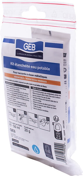 GEB - Pâte à joint eau potable + filasse pour raccords filetés métalliques - large