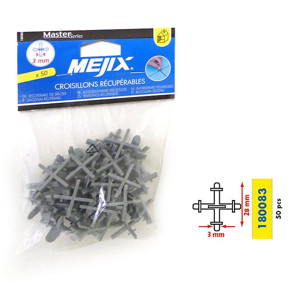 MEJIX - Croisillons récupérables pour carrelage 5mm - Lot de 50 - large