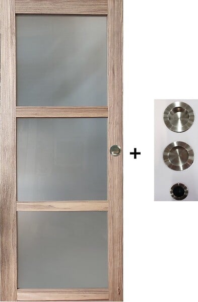 GD MENUISERIES - Porte Coulissante bois Frake Vitrée H204 x L83 cm, coquilles, tire doigt - large