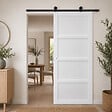GD MENUISERIES - Porte Coulissante Tamera Blanc 4 Panneaux H204 X L83 cm, Rail Roulettes, Coquilles Blanc - vignette