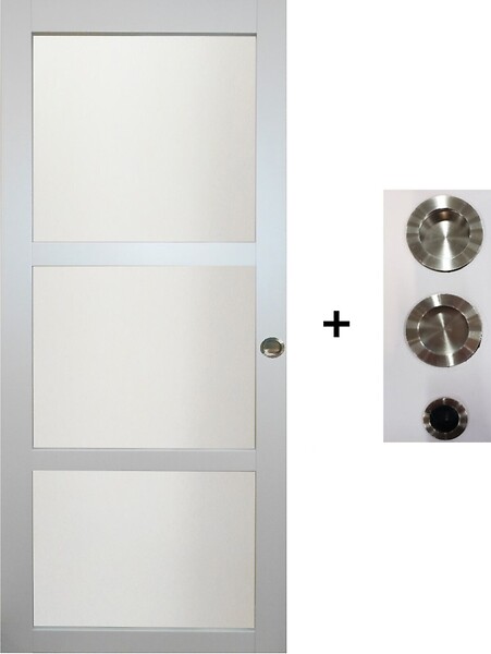 GD MENUISERIES - Porte Coulissante Greyria Gris Clair Vitrée H204 x L83 cm, coquilles, tire doigt - large