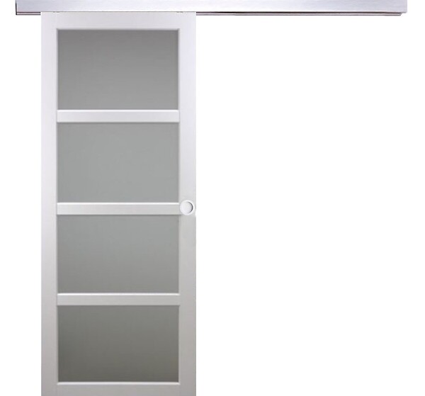 GD MENUISERIES - Porte Coulissante Tana Blanc Vitrée H204 X L83 cm, Rail Alu, Coquilles Blanc - large