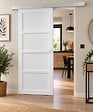 GD MENUISERIES - Porte Coulissante Tamera blanc 4 panneaux H204 x L93 cm, Rail Alu, Coquilles blanc - vignette