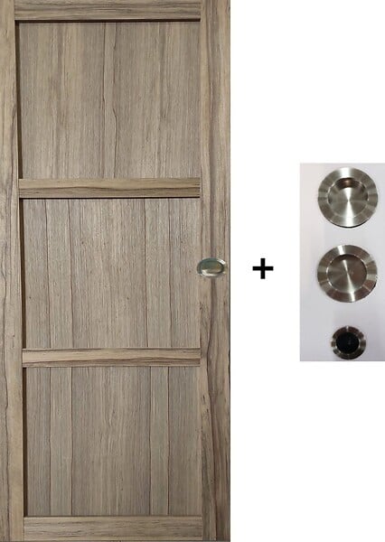 GD MENUISERIES - Porte Coulissante bois Frake 3 Panneaux H204 x L83 cm, coquilles, tire doigt - large