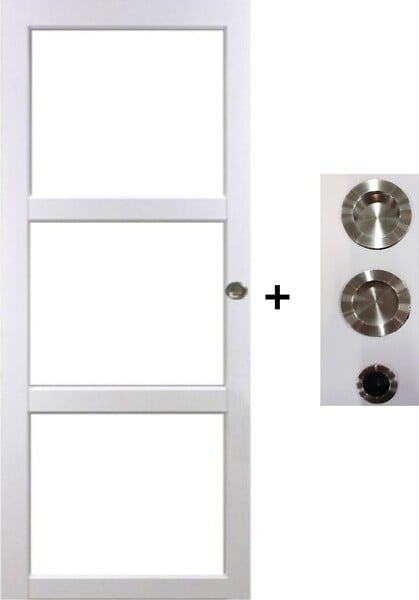 GD MENUISERIES - Porte Coulissante Kenya blanc Vitrage transparent H204 x L73 cm, coquilles, tire doigt - large