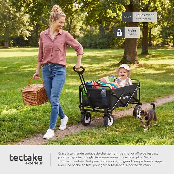 TECTAKE - Chariot pliable LEON avec freins, capacité de charge 80kg noir - large