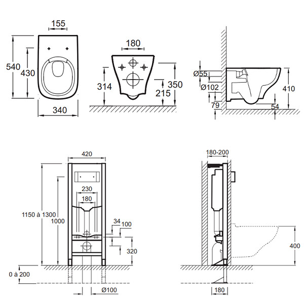 JACOB DELAFON - Pack WC suspendu sans bride Struktura + abattant + bâti-support autoportant + plaque blanche + tabouret blanc - large