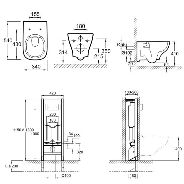 JACOB DELAFON - Pack WC suspendu sans bride Struktura avec abattant + bâti support + plaque - large