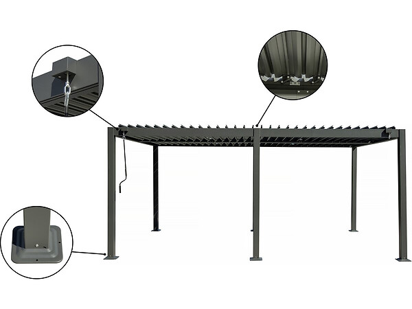 HABITAT ET JARDIN - Pergola bioclimatique en aluminium avec rideau et moustiquaire "Kensington" - 3 x 5 m - Gris - large