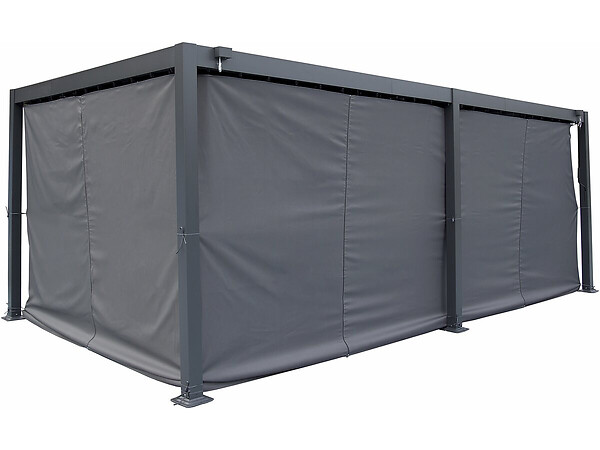 HABITAT ET JARDIN - Pergola bioclimatique en aluminium avec rideau et moustiquaire "Kensington" - 3 x 5 m - Gris - large