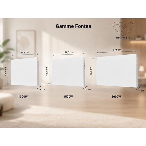 VOLTMAN - Radiateur fonte Fontea Connect Wifi 1000W - façade acier - blanc - Voltman - large