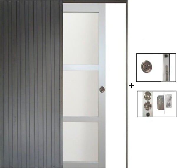 GD MENUISERIES - Porte Coulissante Greyria Gris Clair Vitrée H204 x L93 cm, Galandage - large