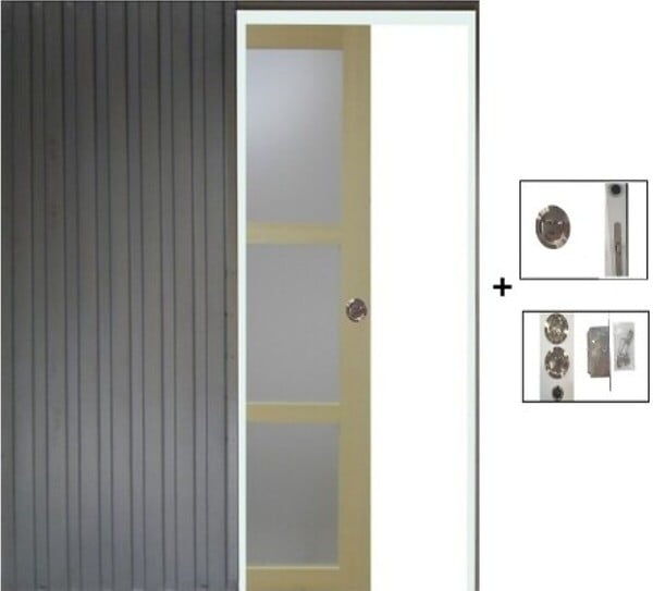 GD MENUISERIES - Porte Coulissante bois Ayous Vitrée H204 x L93 cm, Galandage - large