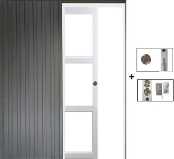 GD MENUISERIES - Porte Coulissante Kenya Blanc Vitrage transparent H204 x L83 cm, Galandage - large
