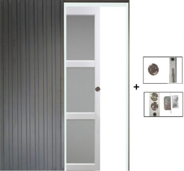 GD MENUISERIES - Porte Coulissante Kenya Blanc Vitrée H204 x L93 cm, Galandage - large