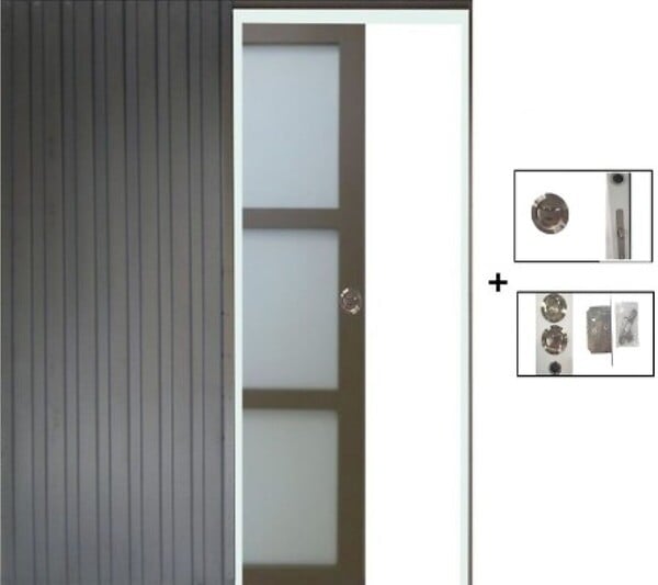 GD MENUISERIES - Porte Coulissante Gris Taupe RAL 7006 Vitrée H204 x L83 cm, Galandage (sans kit finition) - large