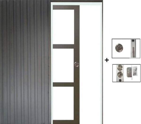GD MENUISERIES - Porte Coulissante Gris Taupe RAL 7006 Vitrage transparent H204 x L73 cm, Galandage - large