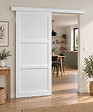 GD MENUISERIES - Porte Coulissante Korya Blanc 3 panneaux H204 x L73 cm, Rail Alu bandeau blanc, Coquilles blanc - vignette