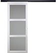 GD MENUISERIES - Porte Coulissante Kenya Blanc Vitrée H204 X L93 cm, Rail Alu Bandeau Noir, 2 Coquilles Blanc - vignette